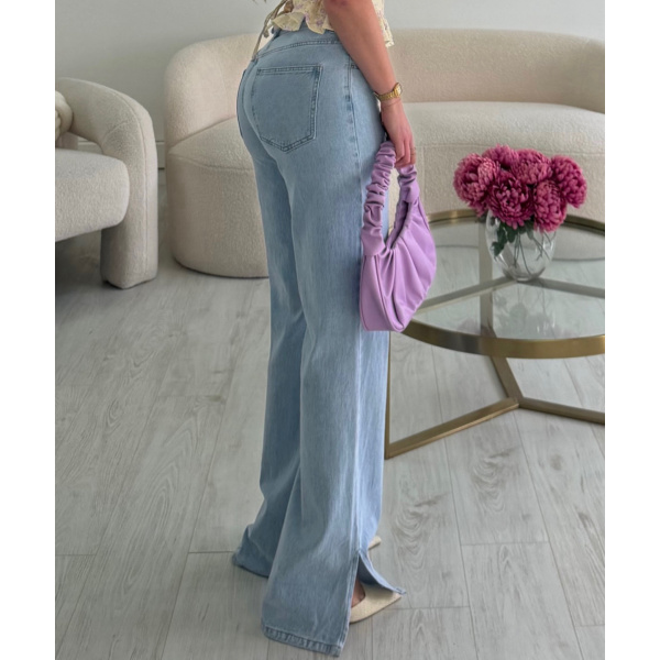 Extra-long blue split-leg jeans