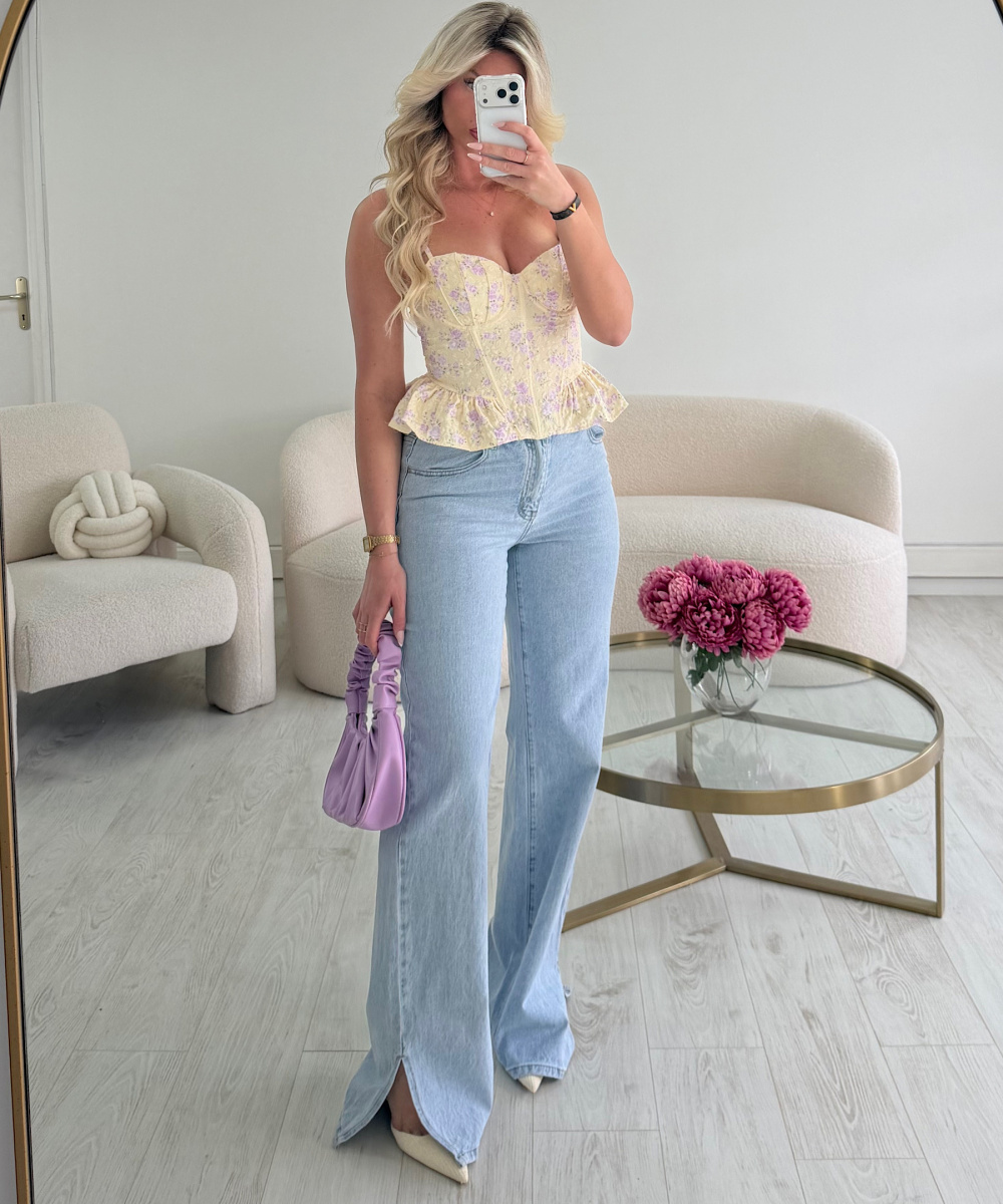 Extra-long blue split-leg jeans