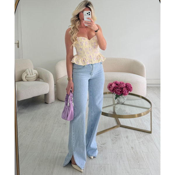Extra-long blue split-leg jeans