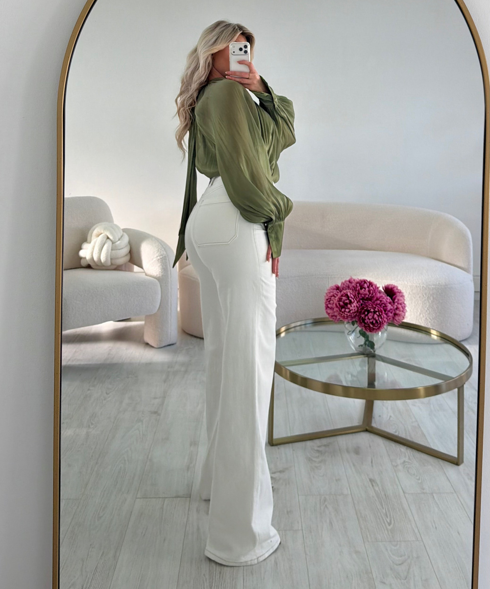 Jeans extra tall poches blanc
