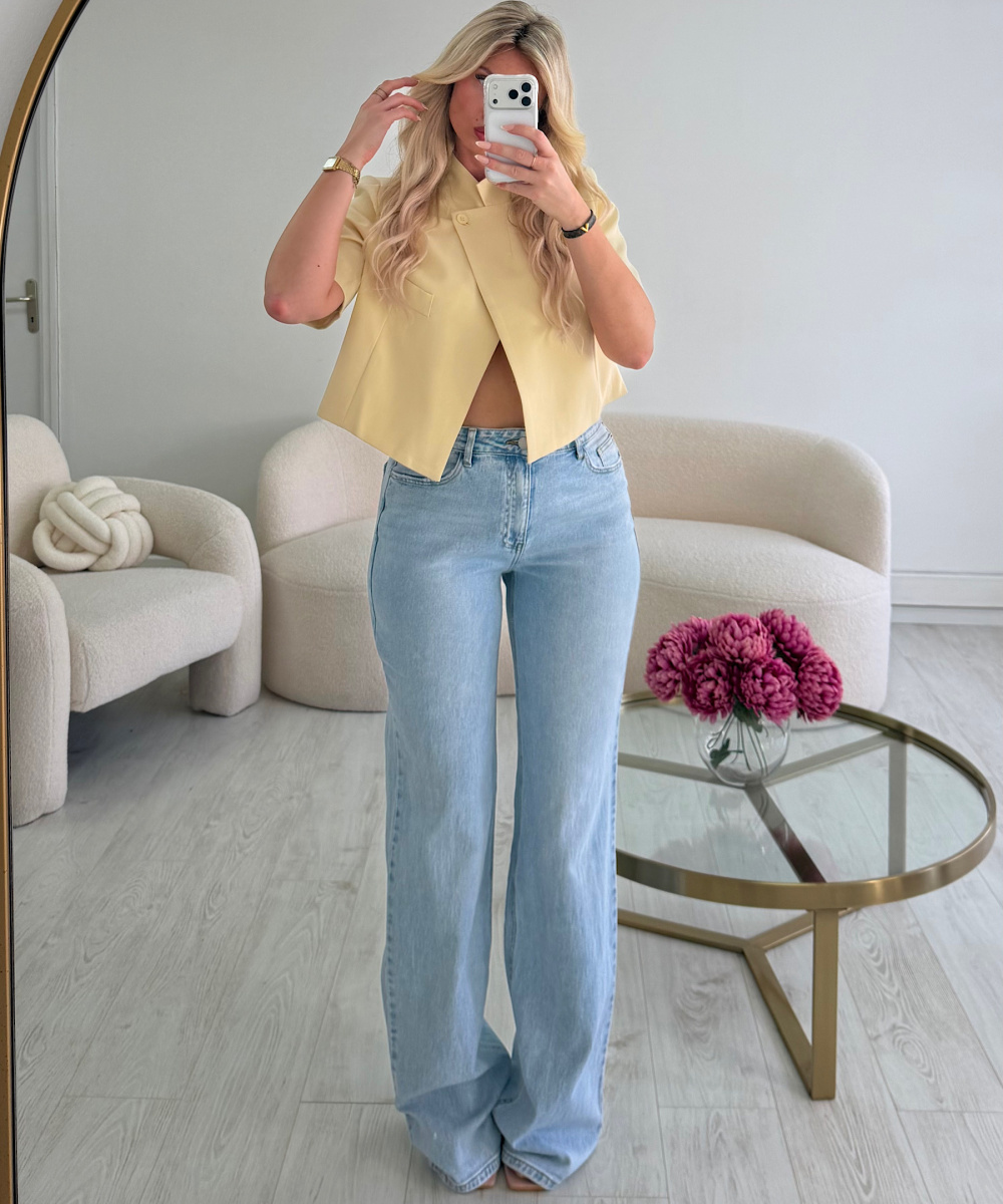 Extra long blue flared jeans- DRESS DESIREE