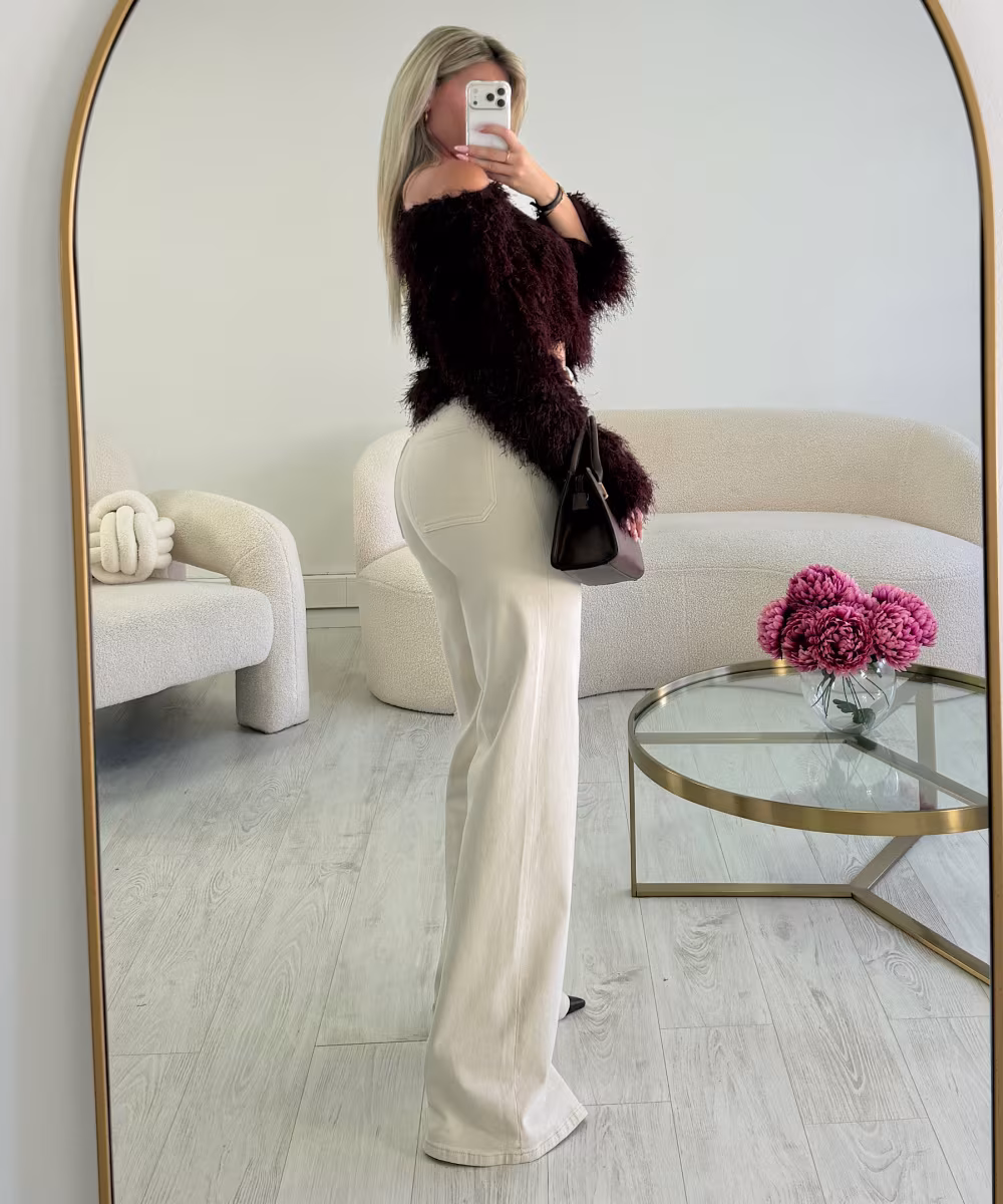 Jeans extra tall poches beige