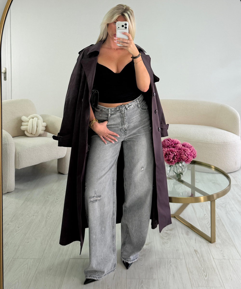 Grey ripped barrel-cut jeans with rolled-up hems - DRESS DESIREE