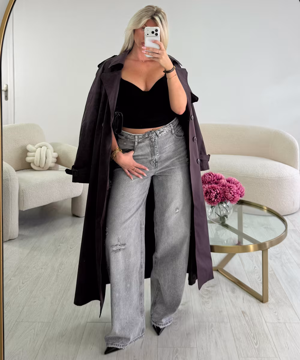 Jeans barrel retroussé troué gris - DRESS DESIREE