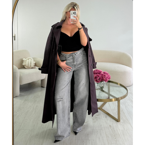 Grey ripped barrel-cut jeans with rolled-up hems - DRESS DESIREE
