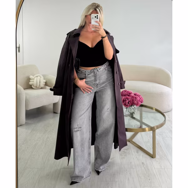 Jeans barrel retroussé troué gris - DRESS DESIREE