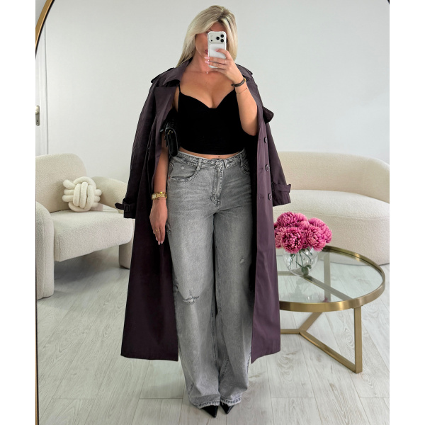 Grey ripped barrel-cut jeans with rolled-up hems - DRESS DESIREE