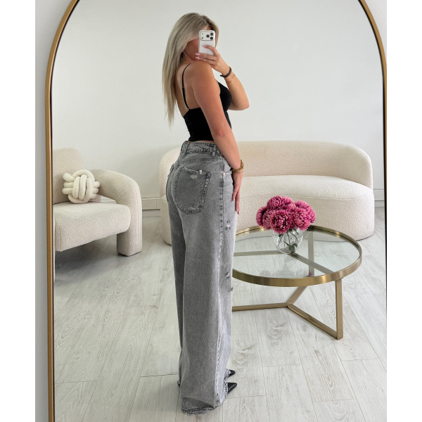 Grey ripped barrel-cut jeans with rolled-up hems - DRESS DESIREE