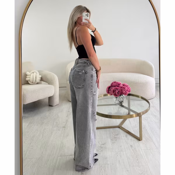 Jeans barrel retroussé troué gris - DRESS DESIREE