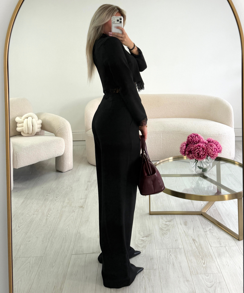 Black Tall wide-leg flowing trousers