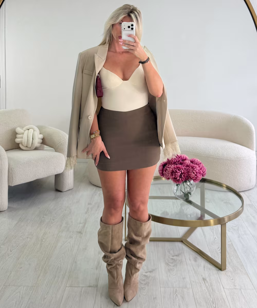 Jupe short mini ceinture marron - DRESS DESIREE