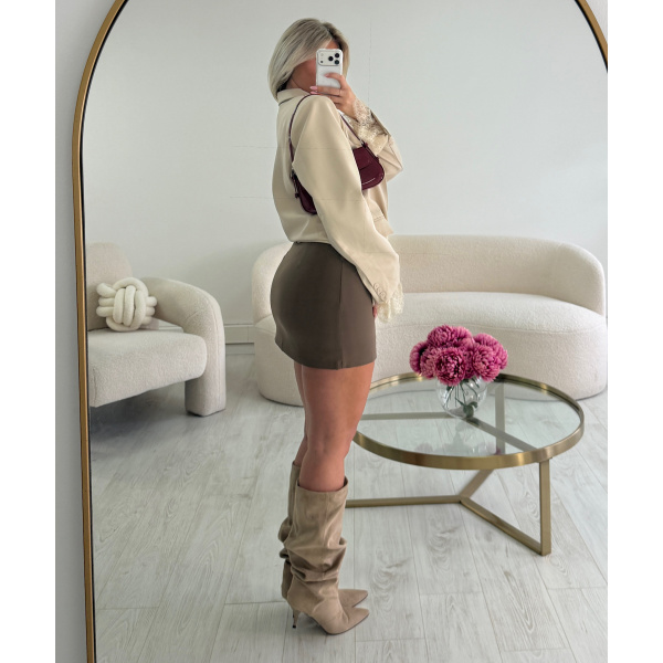 Brown mini skirt with belt - DRESS DESIREE