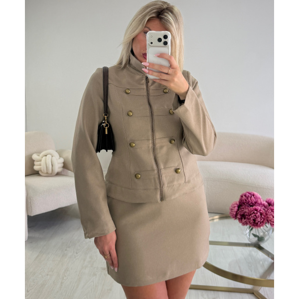 Taupe officer-style skirt and shorts set - DRESS DESIREE