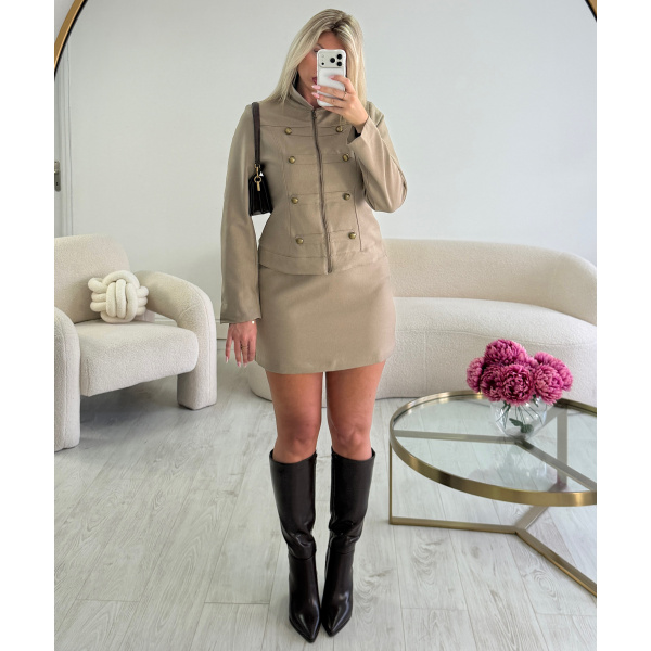Taupe officer-style skirt and shorts set - DRESS DESIREE