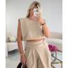 Beige double-breasted trouser suit - DRESS DESIREE