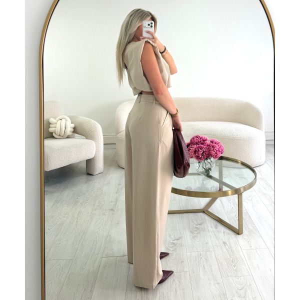 Ensemble pantalon croisé croisé beige - DRESS DESIREE