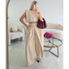 Beige double-breasted trouser suit - DRESS DESIREE