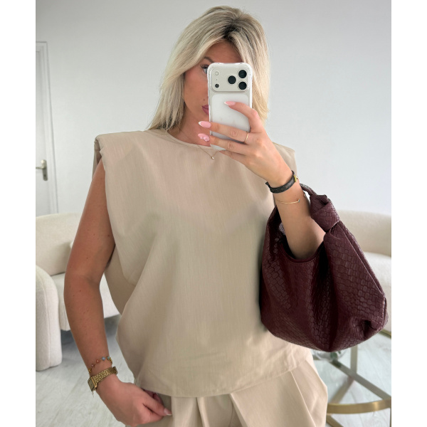 Beige double-breasted trouser suit - DRESS DESIREE