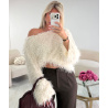 White asymmetric feather top