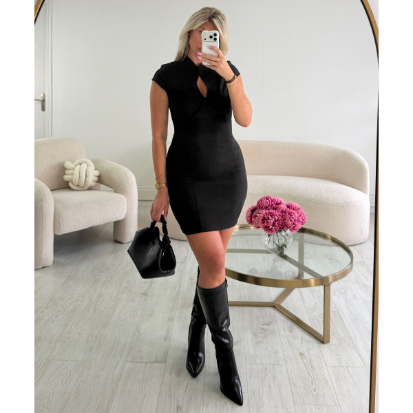 Black mandarin collar dress - DRESS DESIREE