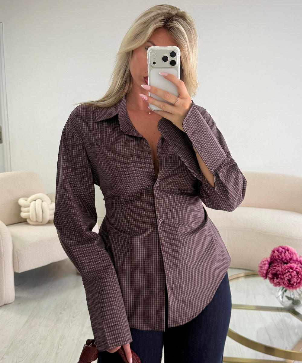 Fitted plum check shirt