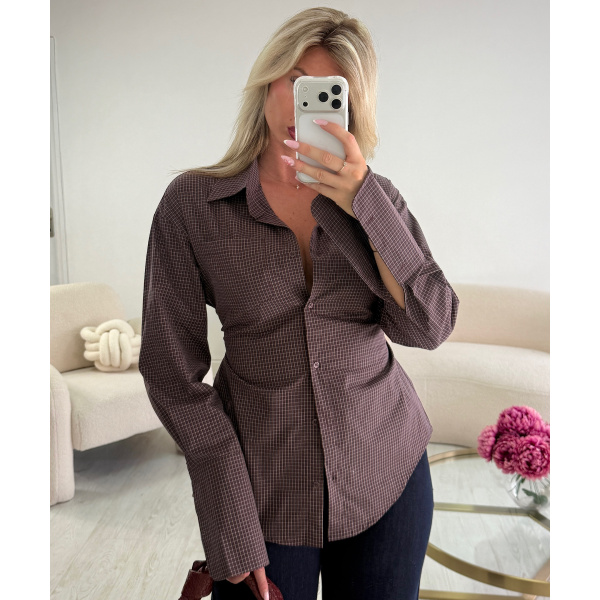 Fitted plum check shirt