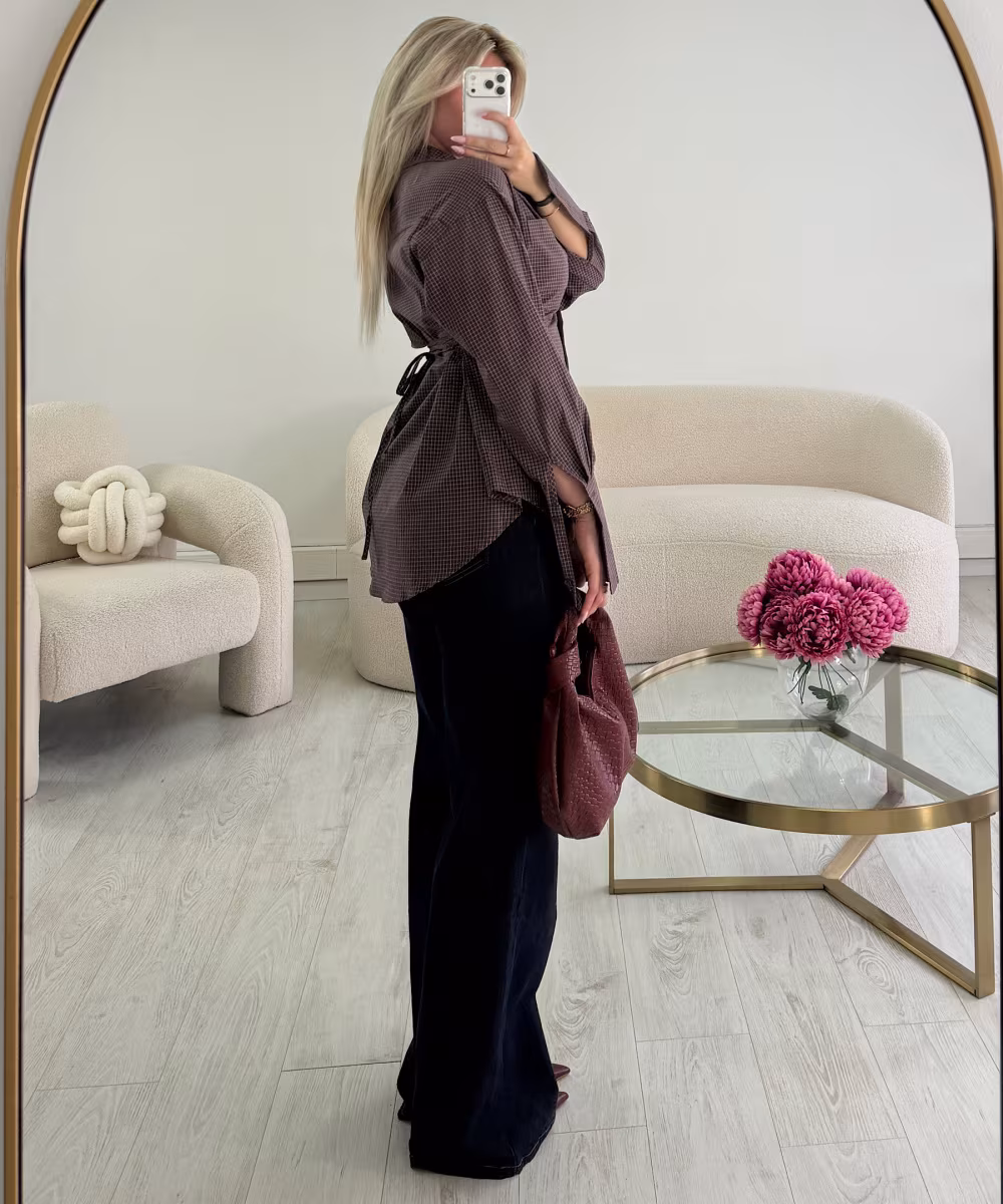 Chemise cintré carreaux prune