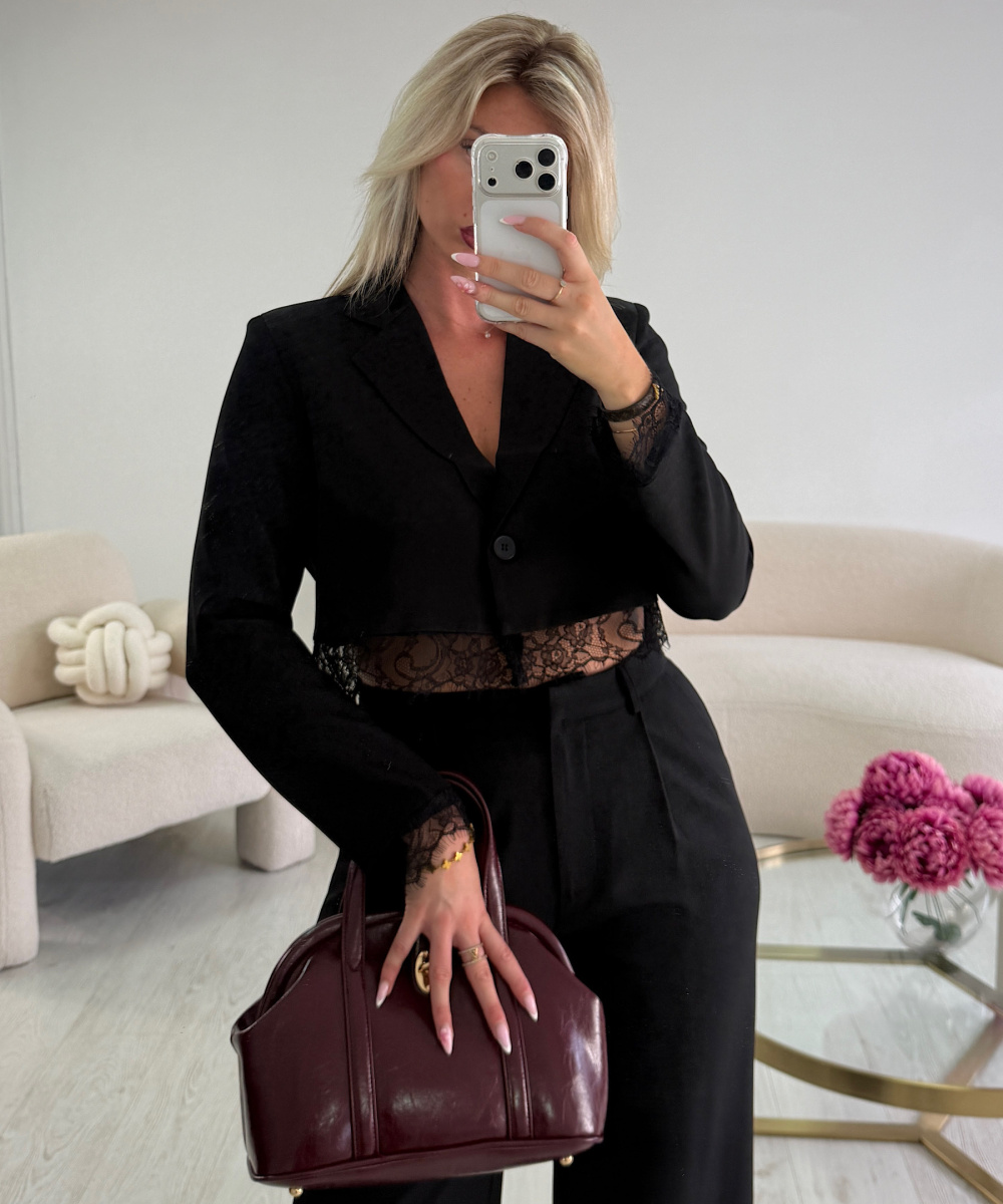 Black lace cropped blazer