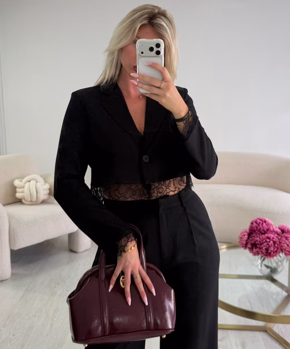 Blazer court dentelle noir