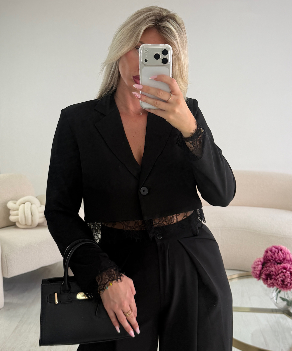 Black lace cropped blazer