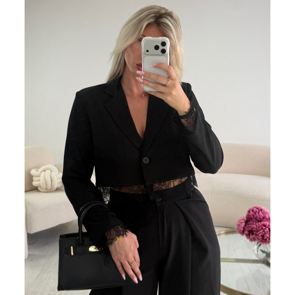Black lace cropped blazer
