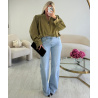 Khaki bomber jacket with shoulder pads
