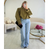 Khaki bomber jacket with shoulder pads