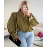 Khaki bomber jacket with shoulder pads