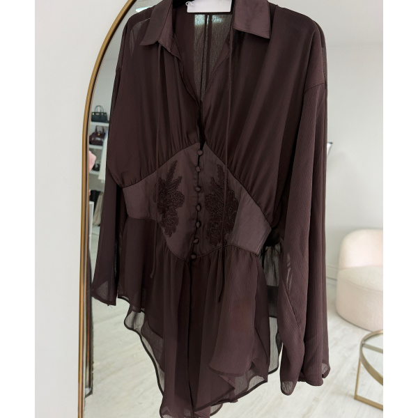 Brown mousseline corset-style shirt
