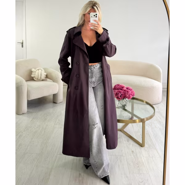 Long plum trench coat