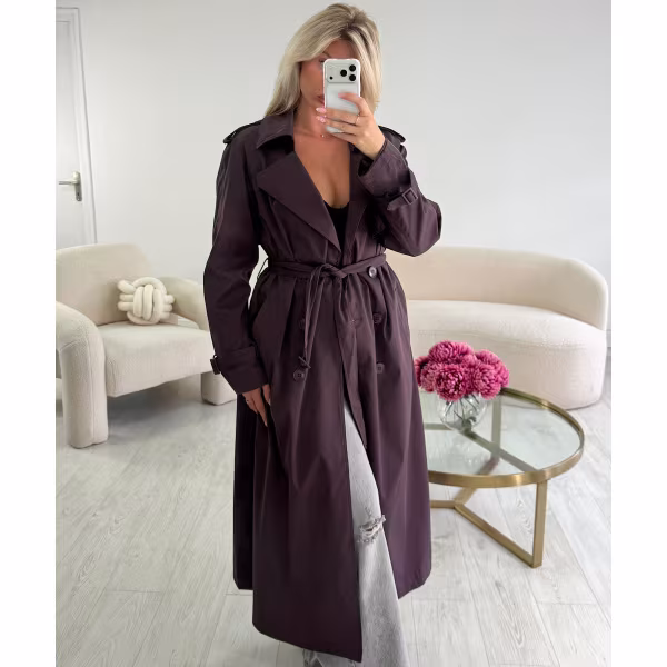 Long plum trench coat