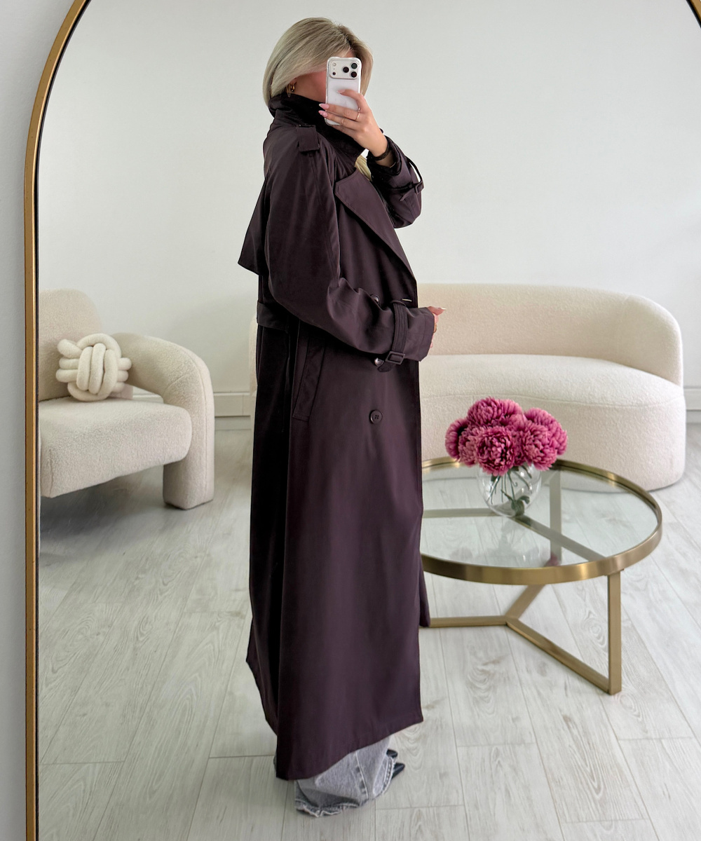 Long plum trench coat