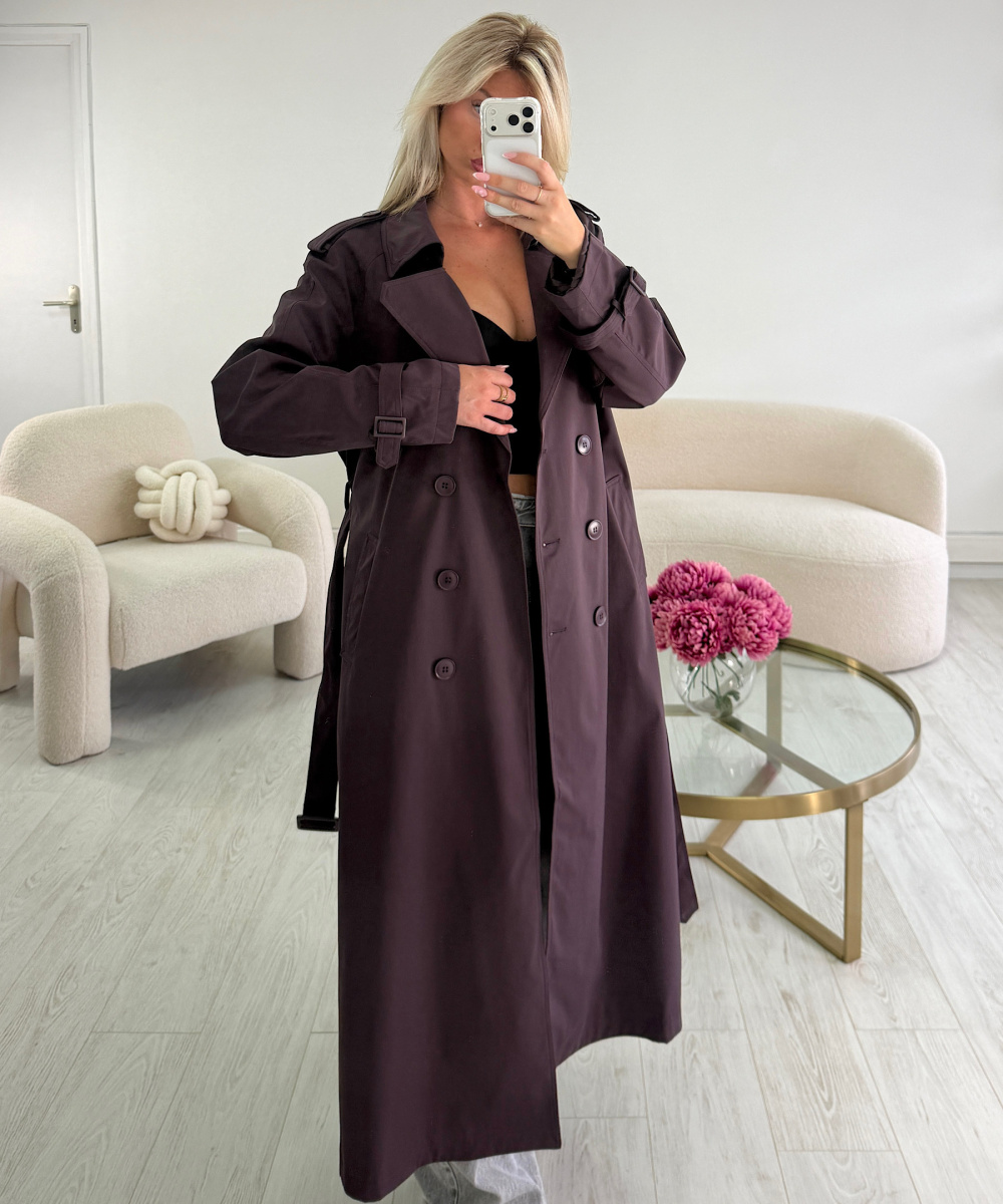 Long plum trench coat