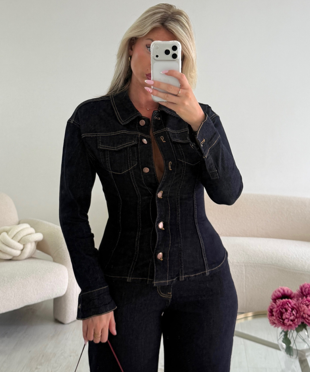 Fitted raw denim jacket