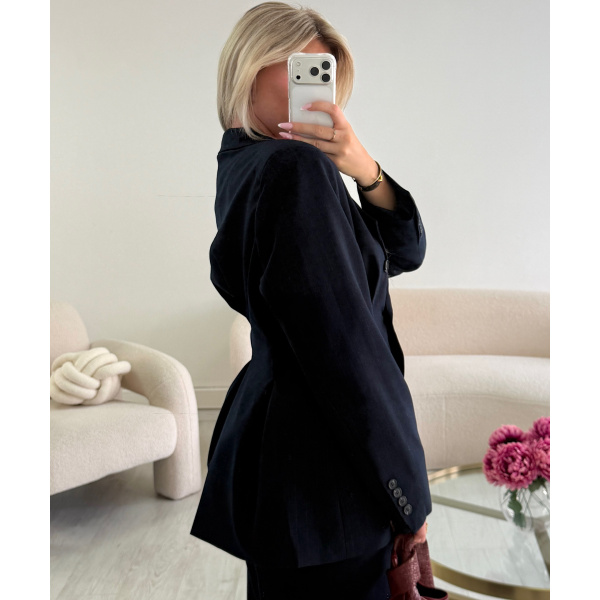 Fitted navy blue striped blazer