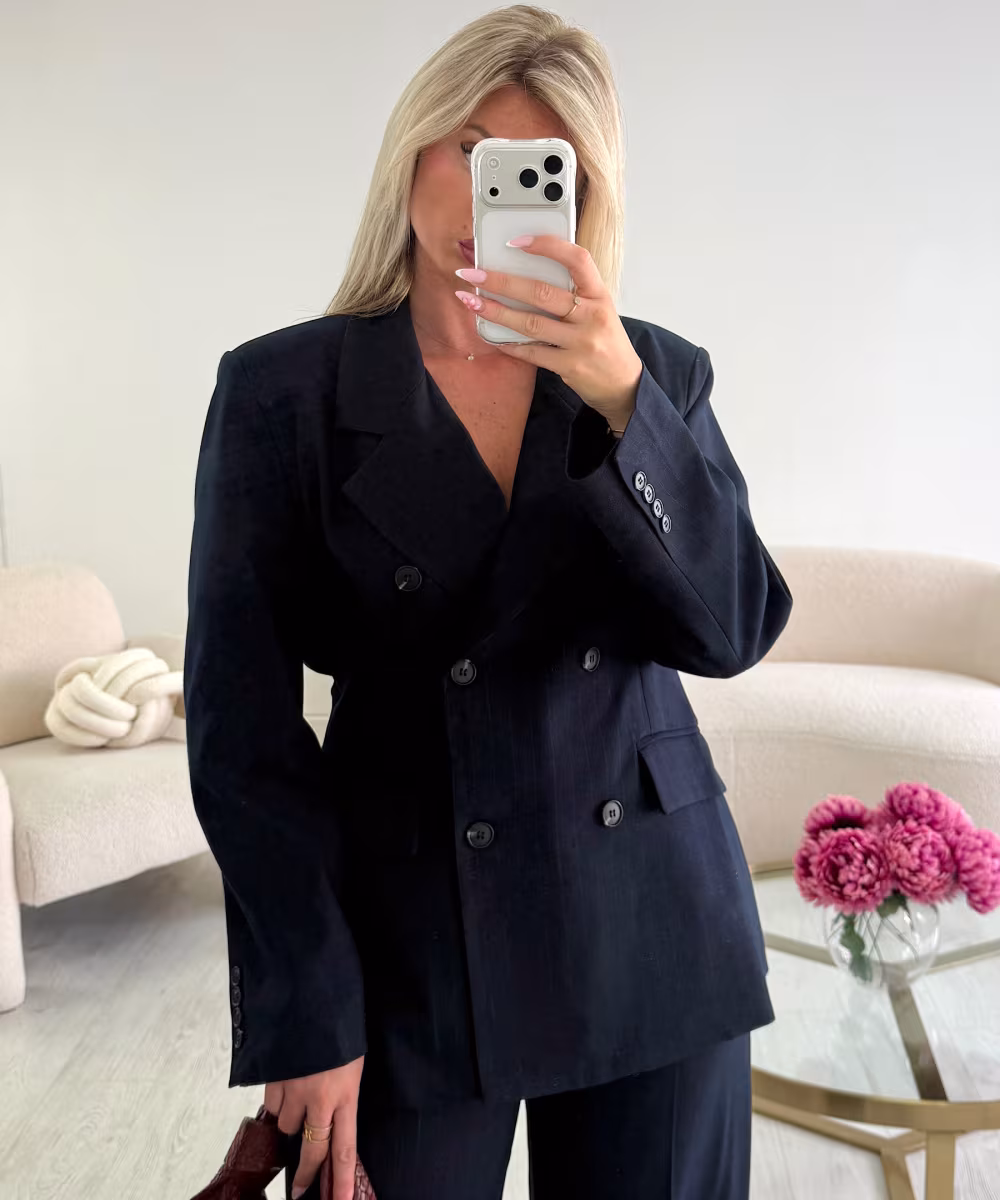Blazer cintré rayures bleu marine