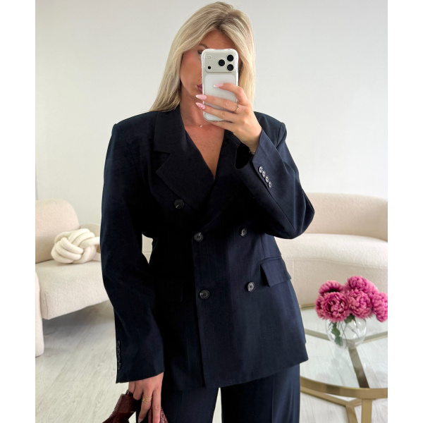 Fitted navy blue striped blazer