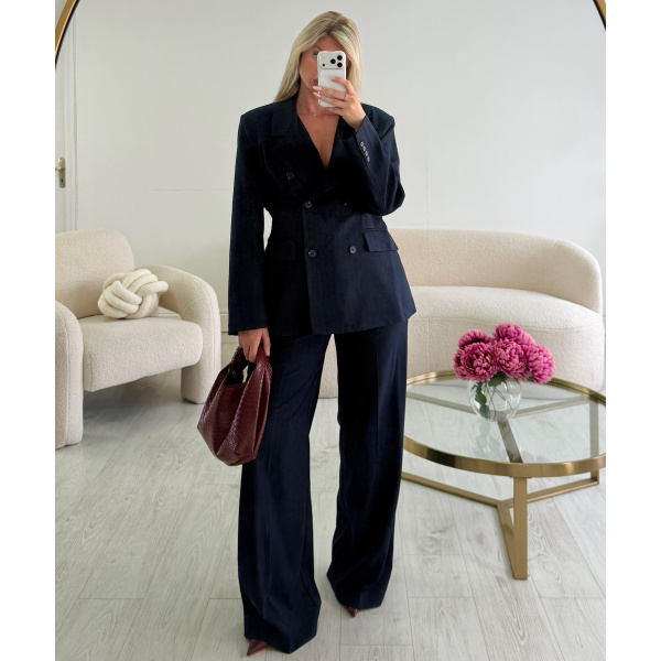 Navy blue striped tall trousers - DRESS DESIREE