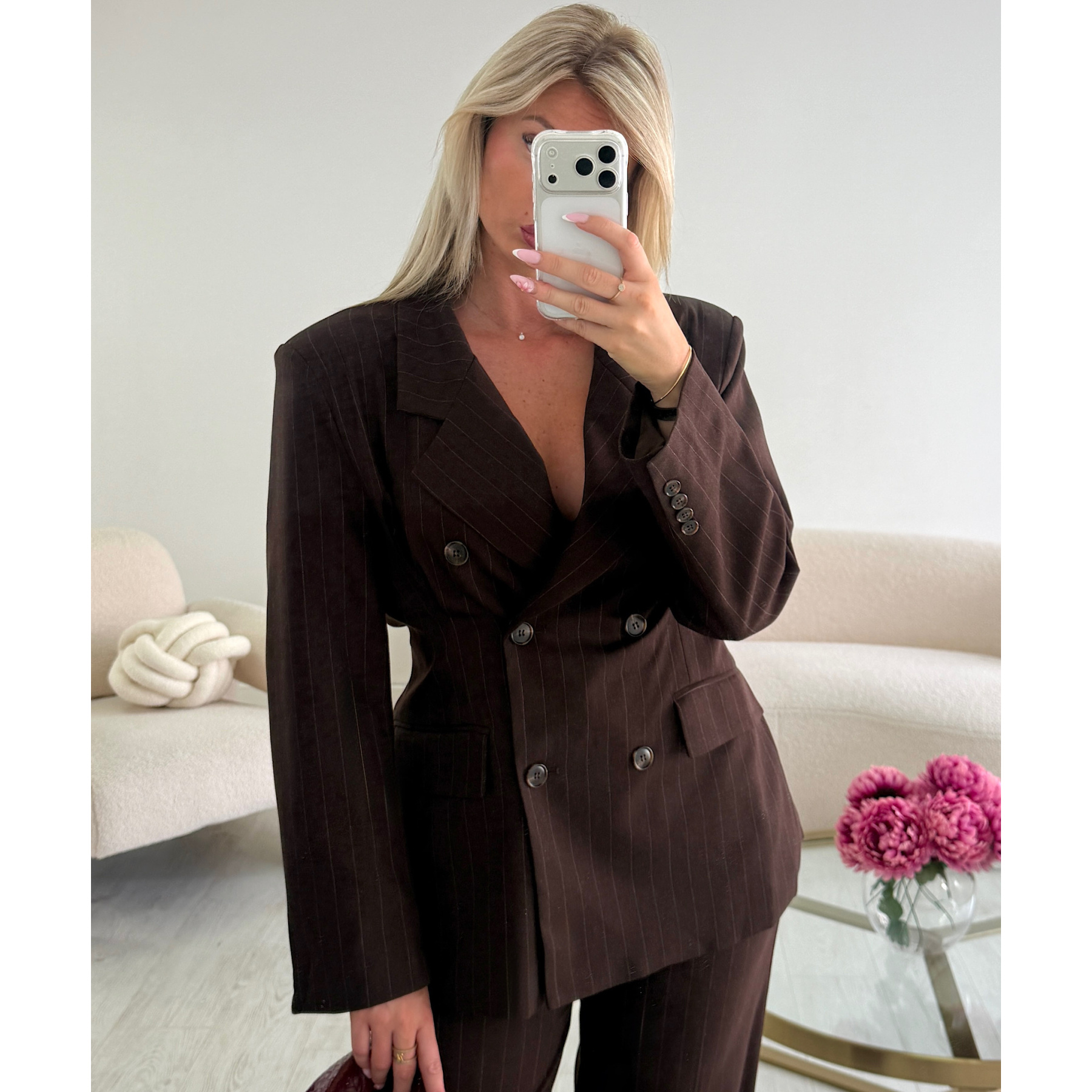 Fitted choco striped blazer