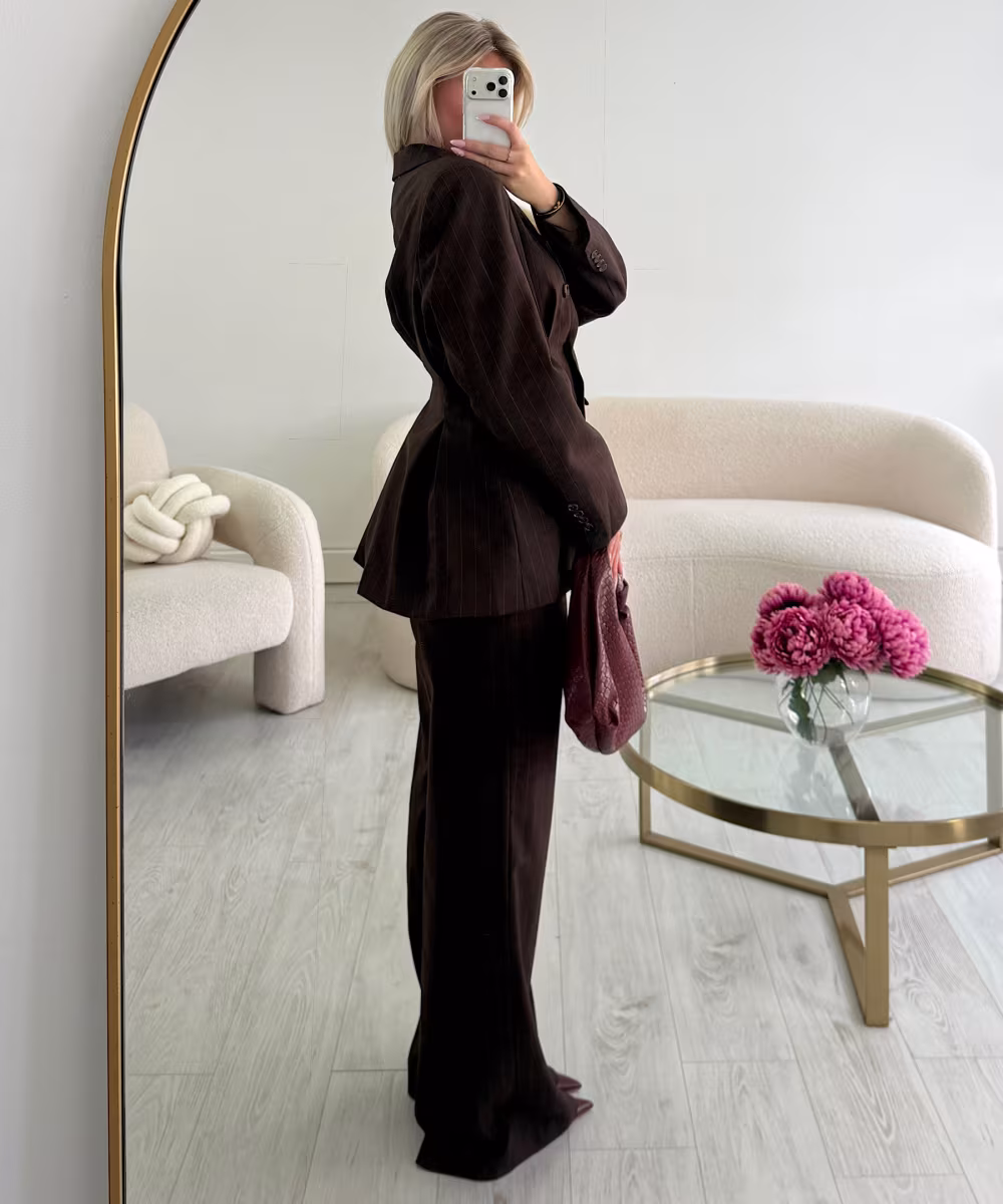 Pantalon tall rayures marron