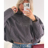 Chocolate and blue plaid bomber jacket