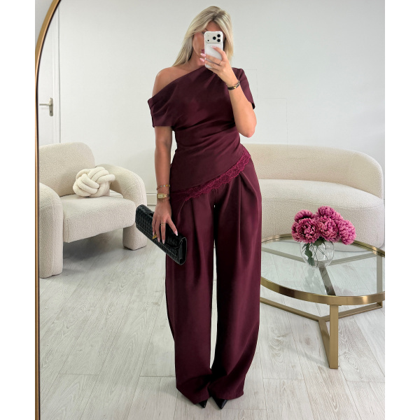 Burgundy asymmetrical lace top - DRESS DESIREE