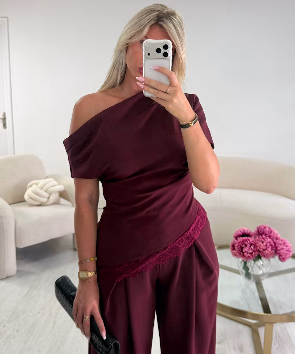 Top asymétrique dentelle burgundy - DRESS DESIREE