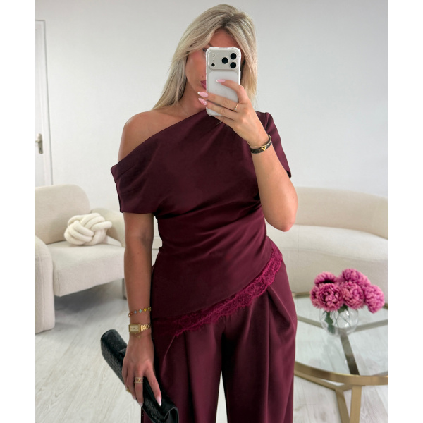 Top asymétrique dentelle burgundy - DRESS DESIREE